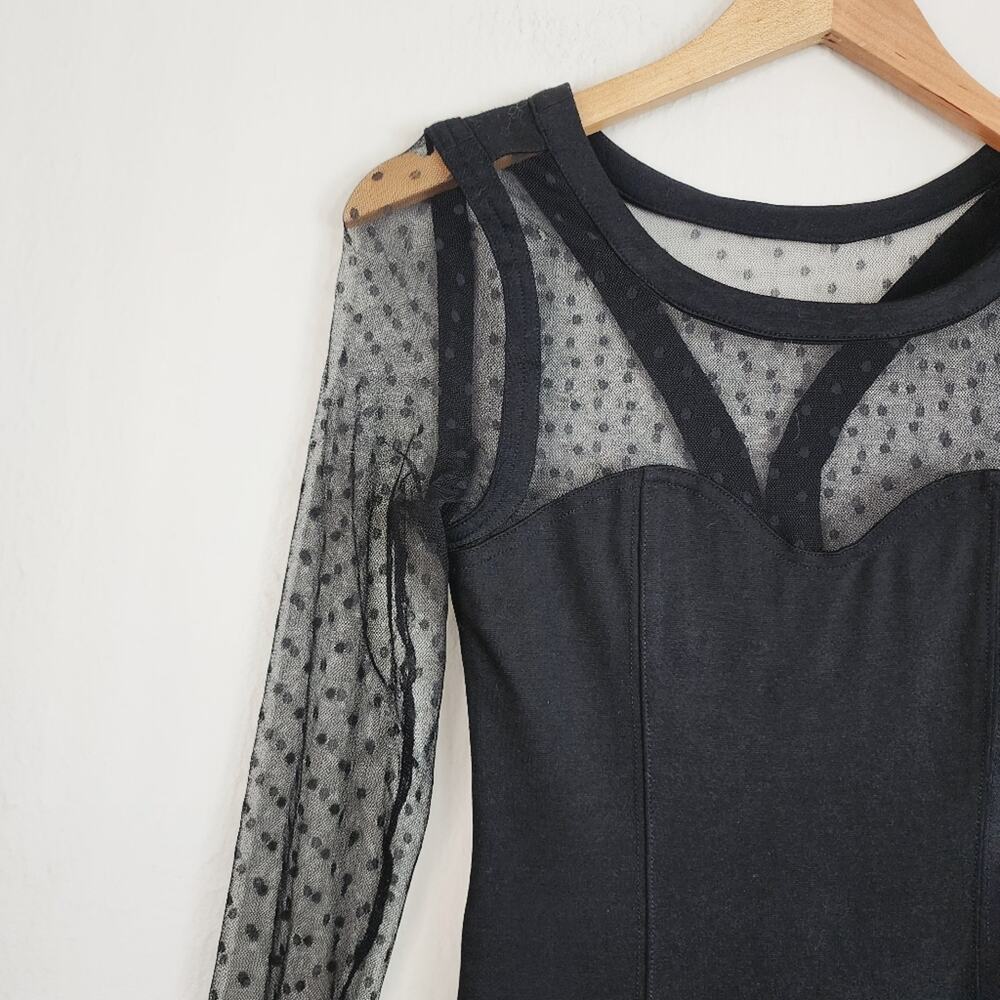 Keepsake The Label Black Swiss Dot Mesh Sleeve Bodycon Mini Dress NWT Medium LBD - Picture 5 of 13